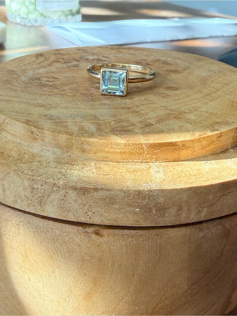 14K Bezel Set Princess Cut Aquamarine Ring